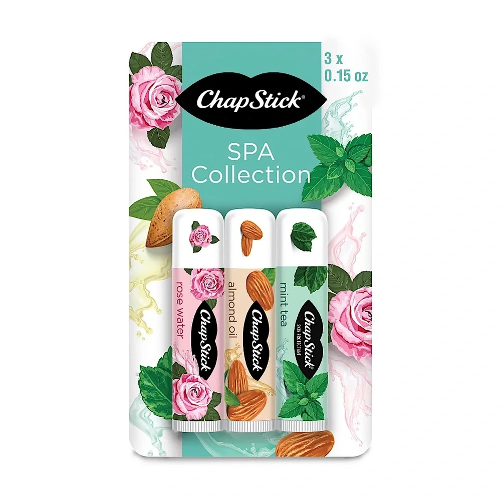 3/$15 🌸 Chapstick Spa Collection Limited Edition Rose Water Almond Oil Mint Tea